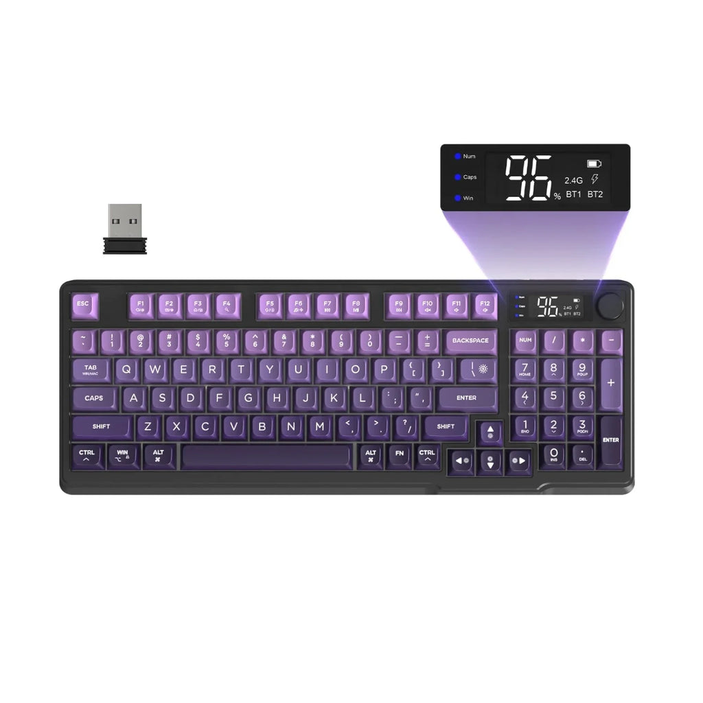 FREEWOLF M96™ Wireless Keyboard & Mouse Combo – Bluetooth 5.0 & 2.4G, Smart Screen, 96 Keys, RGB Backlit, Silent, PBT Keycaps, Multimedia Knob, X7 4000 DPI Mouse | FlipStylez LLC®