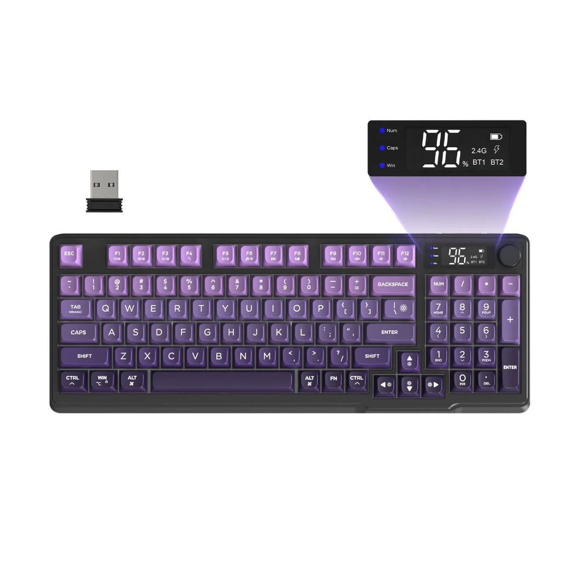 FREEWOLF M96™ Wireless Keyboard & Mouse Combo – Bluetooth 5.0 & 2.4G, Smart Screen, 96 Keys, RGB Backlit, Silent, PBT Keycaps, Multimedia Knob, X7 4000 DPI Mouse | FlipStylez LLC®