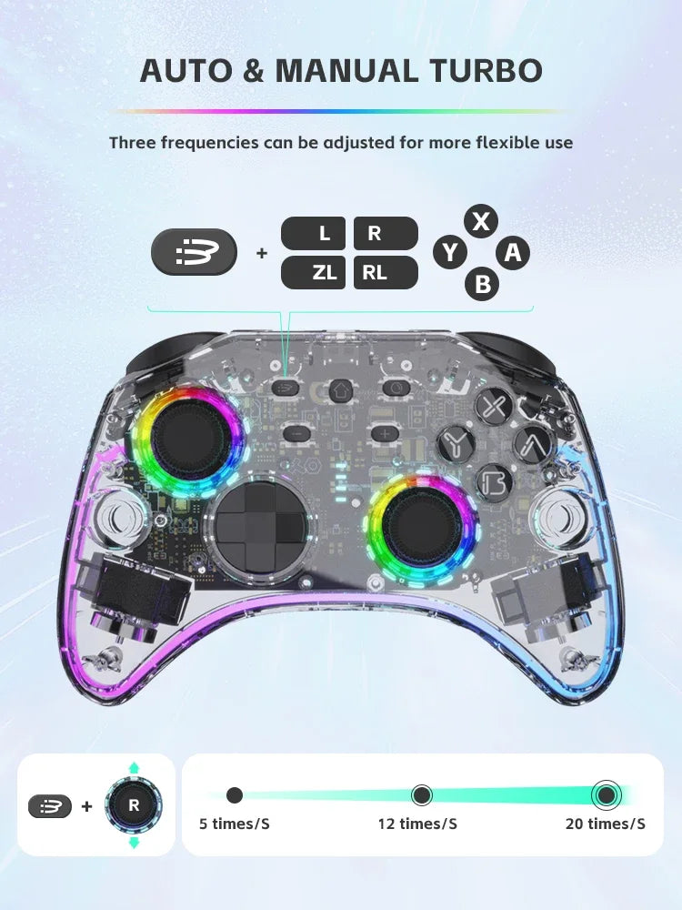 DATA FROG Portable Transparent Game Controller Wireless RGB LED Game Pad Multi Platform For Switch OLED PC Android IOS