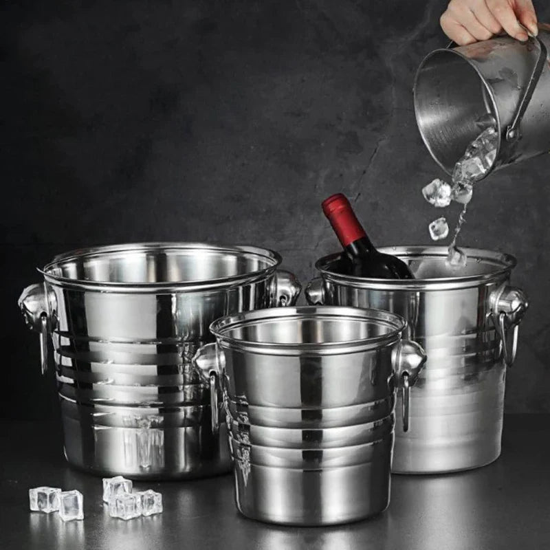Stainless Steel Wine Cooler Bucket Double Wall Wine Bottle Cooler Holder Champagne Cooler Beer Chiller Ice Bucket Ktv Bar Tool