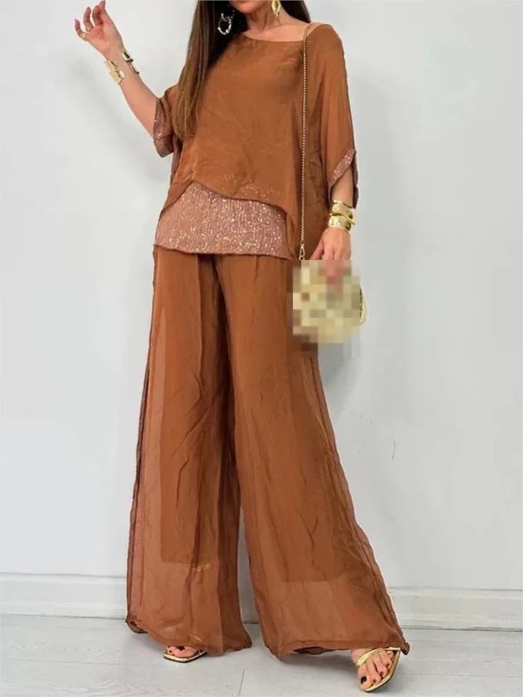 New Autumn Collection Chiffon Round Neck Five Quarter Sleeve Short