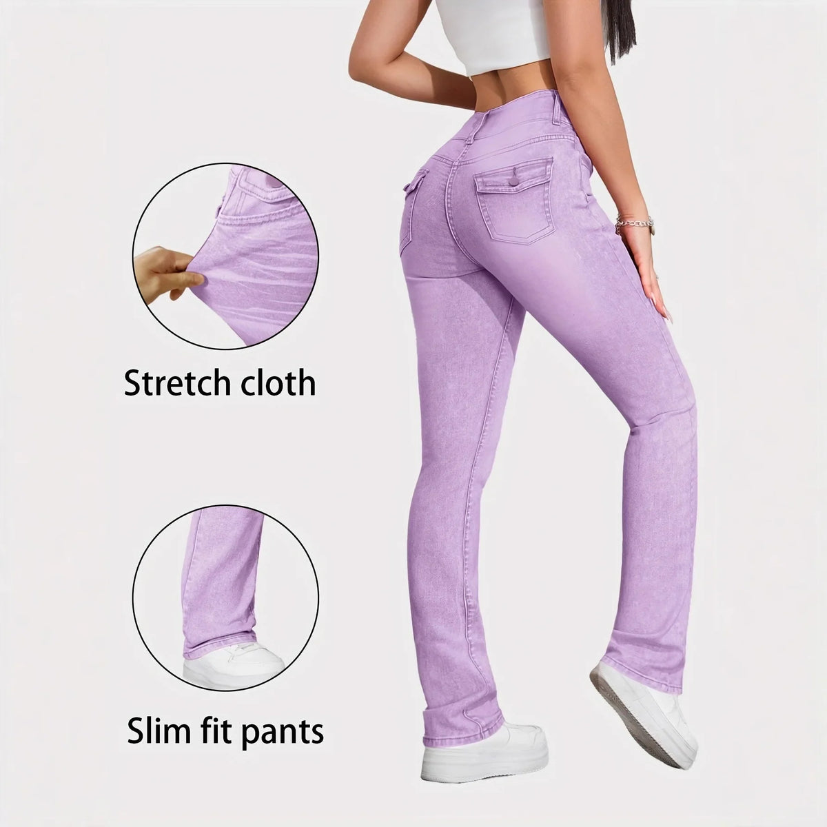 Slim Fit High Elasticity Colorful Candy Straight Leg Jeans Women's Pink Denim Pants Purple Pattern Long High Waist Jeans