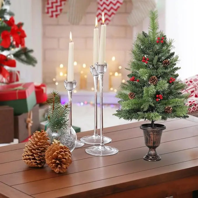 2- 3 Ft Artificial Mini Christmas Tree, Tabletop Christmas Tree with 70 LED Warm Lights, Mini Xmas Tree with Pine Cone for Tabletop, Home, Office, Holiday