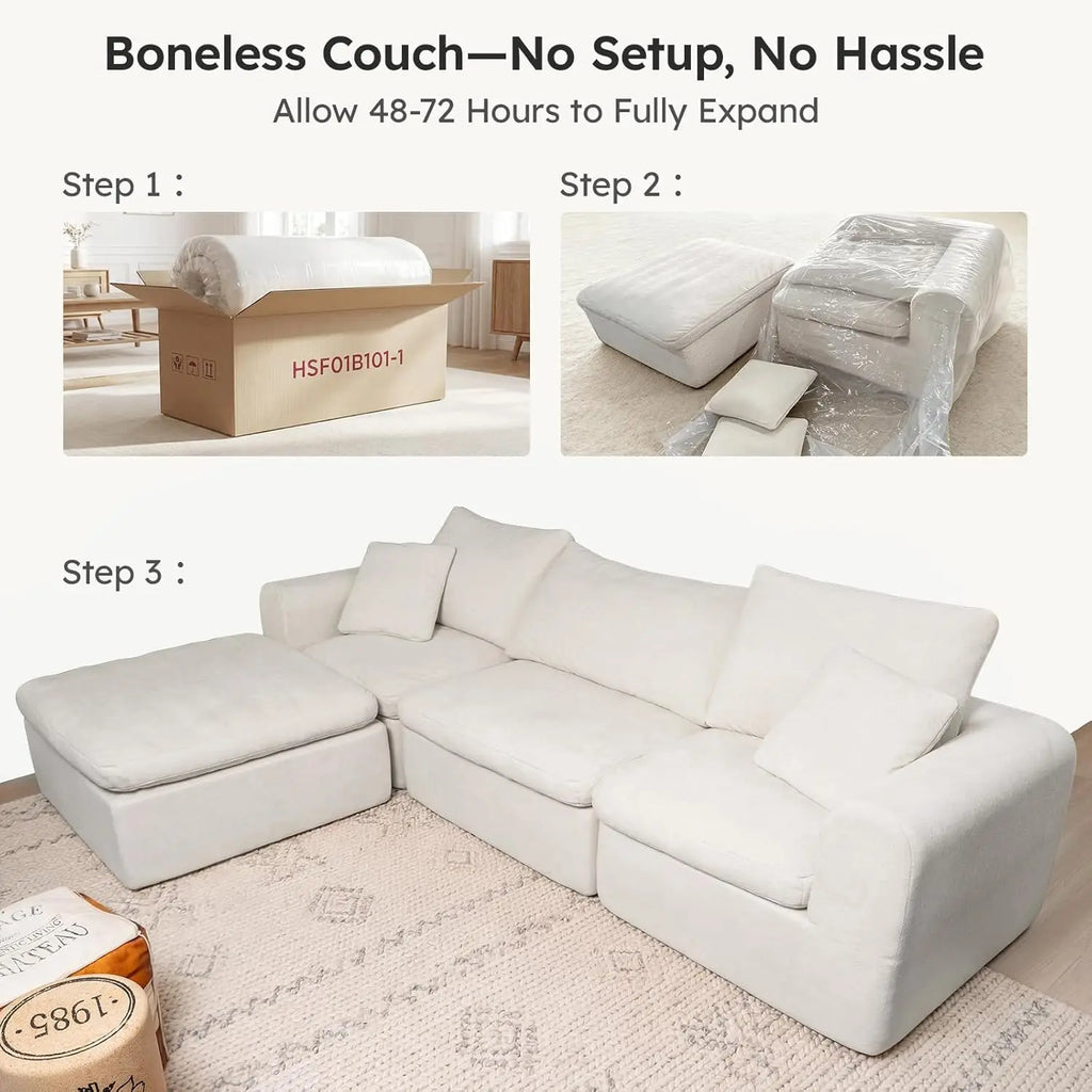 Oversized Modular Sectional Sofa, Boneless Cloud Couch with L-Shaped Chaise, Upholstered Deep Seat Comfy Couch for, Custom