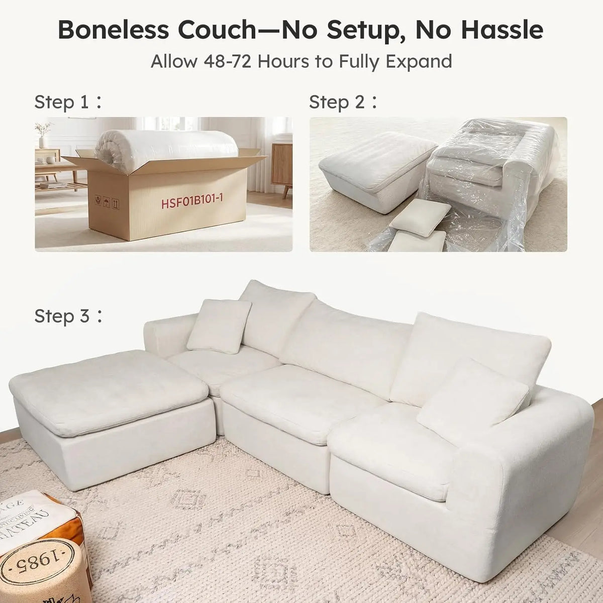 Oversized Modular Sectional Sofa, Boneless Cloud Couch with L-Shaped Chaise, Upholstered Deep Seat Comfy Couch for, Custom