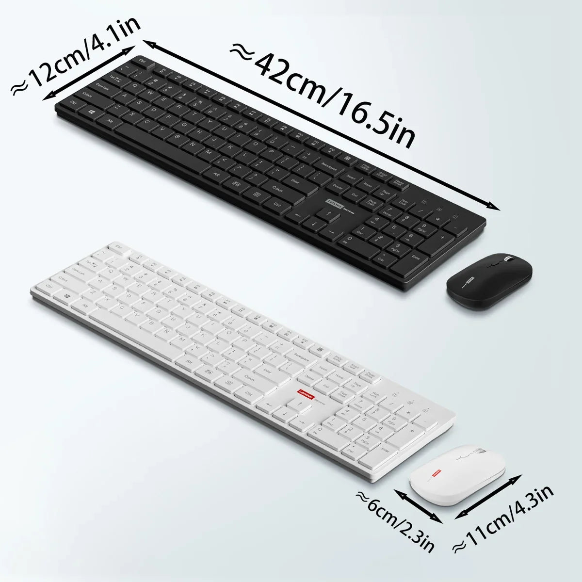Lenovo KM220™ Wireless Keyboard & Mouse Combo – 2.4GHz USB, 104 Keys, Silent Quiet, Ergonomic, Home & Office, Black & White | FlipStylez LLC®