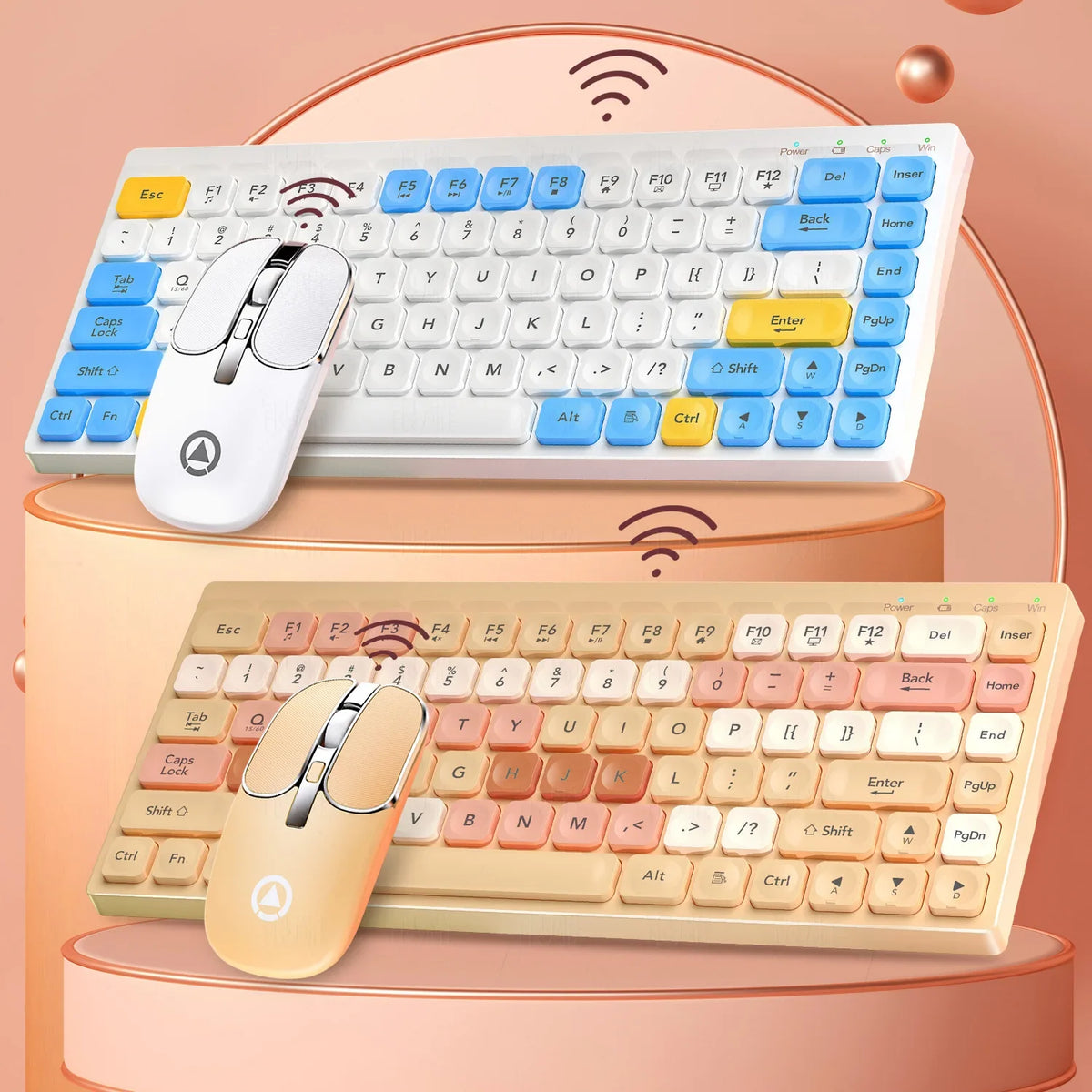 FALAIXILUO™ KM-02 Wireless Keyboard & Mouse Set – Bluetooth & 2.4G Dual-Mode, Type-C Rechargeable, 1600 DPI, Ergonomic, Waterproof, Carbon, Bean Paste & Chalk | FlipStylez LLC®