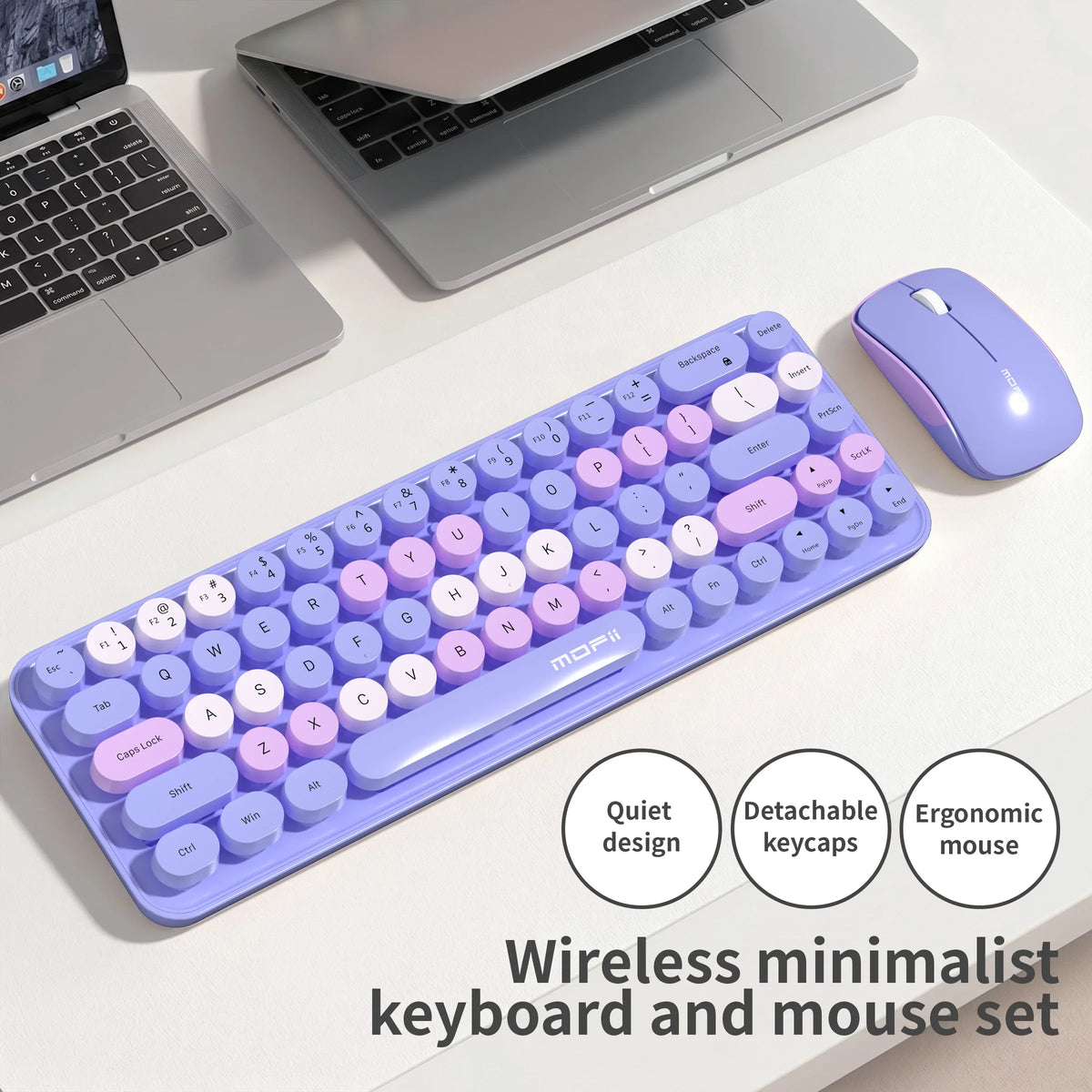 MOFii Idol Wireless Keyboard Mouse Combo, Macaron Gradient, Quiet Compact Portable Set for Laptop/Desktop Office