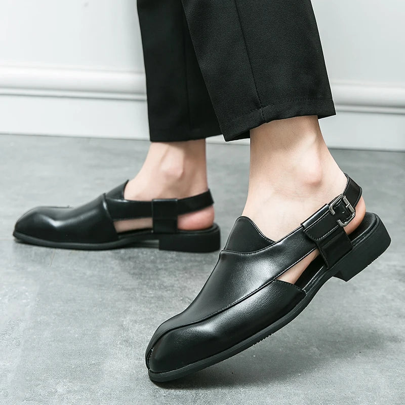 Hollow Out Dress Party Sandals Fashion Leather Summer Shoes Men Leisure Formal Flats Business Footwear Men's Wedding Sandals