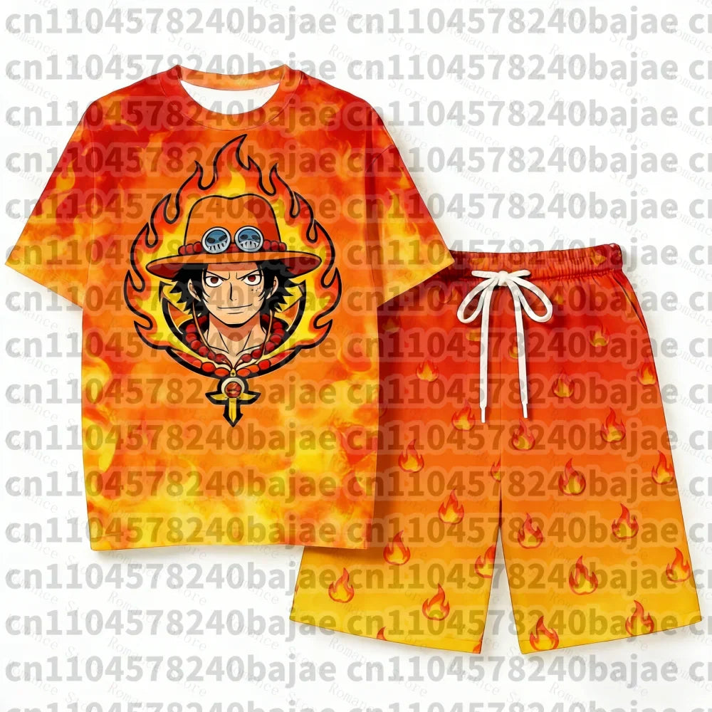 One Piece Luffy Pajama Set Anime Skull Character Sleepwear T-Shirt