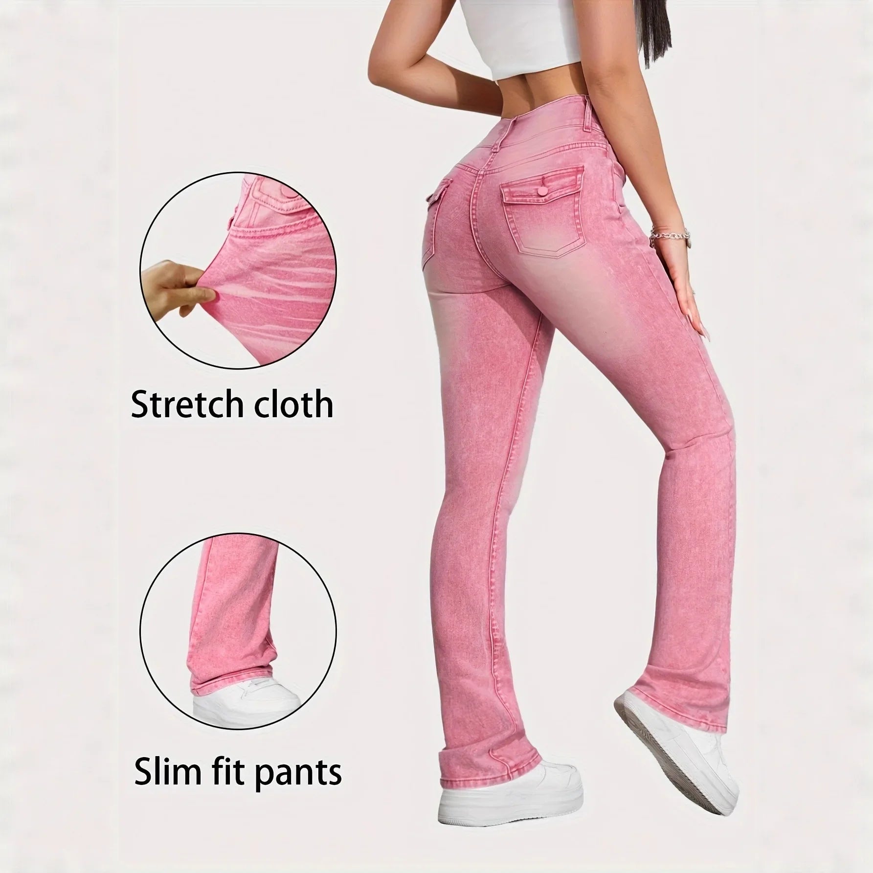 Slim Fit High Elasticity Colorful Candy Straight Leg Jeans Women's Pink Denim Pants Purple Pattern Long High Waist Jeans