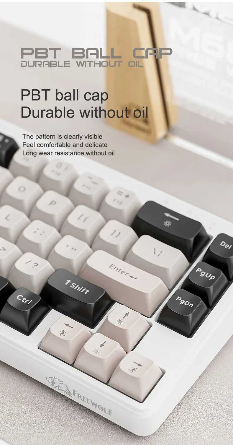 FREEWOLF M68™ Wireless Mini Keyboard & A3 Silent Mouse Set – Tri-Mode Wired/BT/2.4G, 68 Keys, PBT Keycaps, Rainbow Backlit, 2000mAh, 4000 DPI, Type-C, Cheese, Blueberry & Glimmer | FlipStylez LLC®