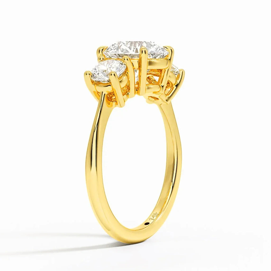3 Stone D Color Moissanite Diamond Ring 14K Gold Engagement Wedding