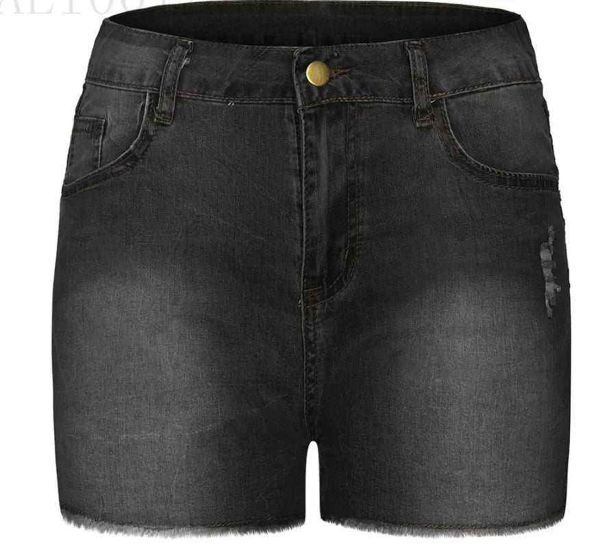 Shorts Denim Washed Women Jeans Tassel Solid High Waist Pockets Sexy Skinny Distressed 2025 Vintage Streetwear Spliced