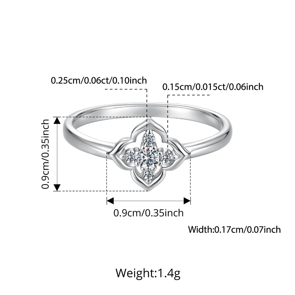Bamoer Moissanite Four-Leaf Clover Ring Lucky 925 Sterling Silver D