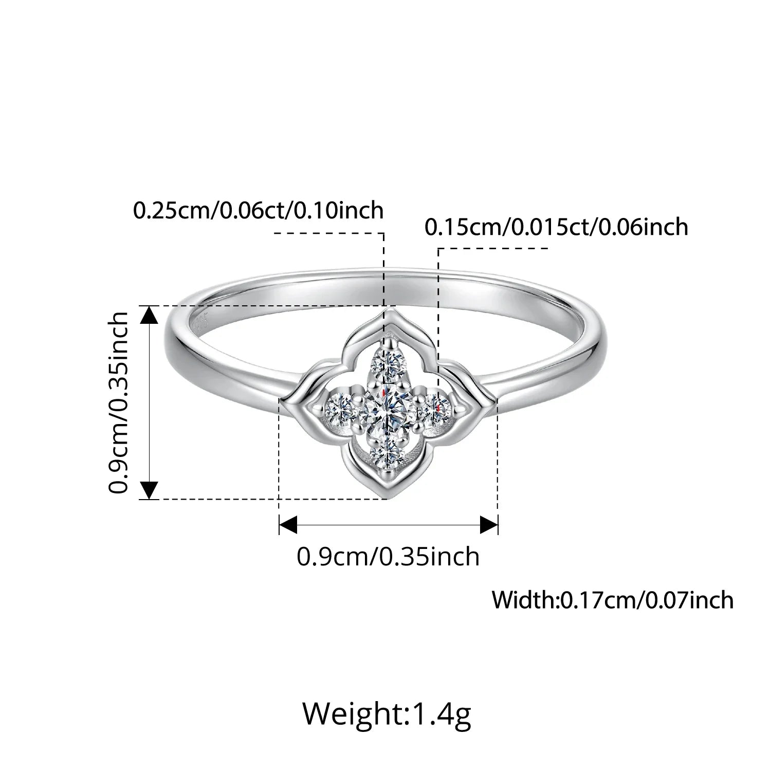 Bamoer Moissanite Four-Leaf Clover Ring Lucky 925 Sterling Silver D