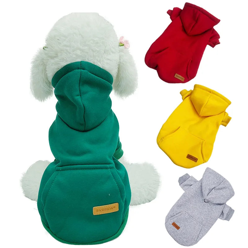 Fleece-Lined Dog Pullover Hoodie | Cozy Cotton Sweater for Small Dogs & Cats | Cold Weather Outfit