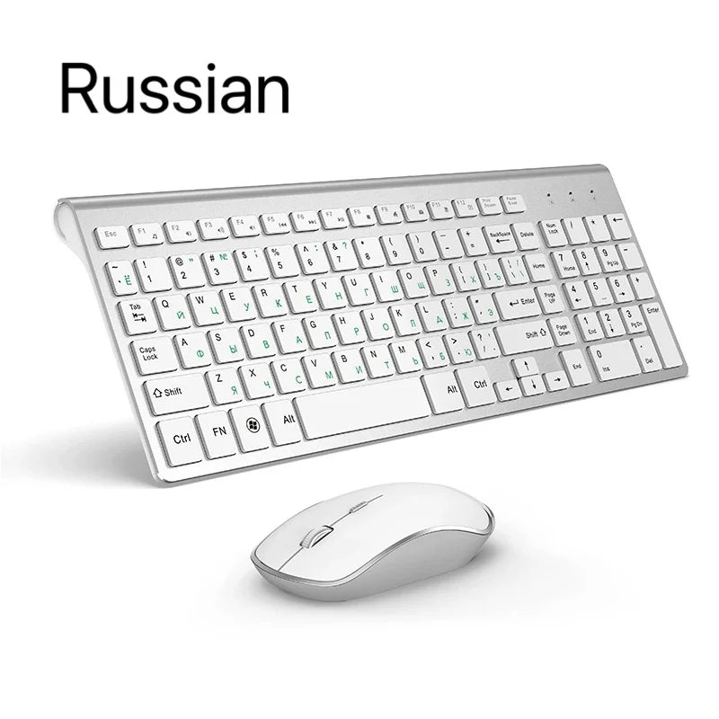 Aopei™ Ultra-Thin Wireless Keyboard & Mouse Combo – 2.4GHz, Silent, 2400 DPI, Multimedia, Ergonomic, Auto Sleep, Spanish & Russian Layouts | FlipStylez LLC®