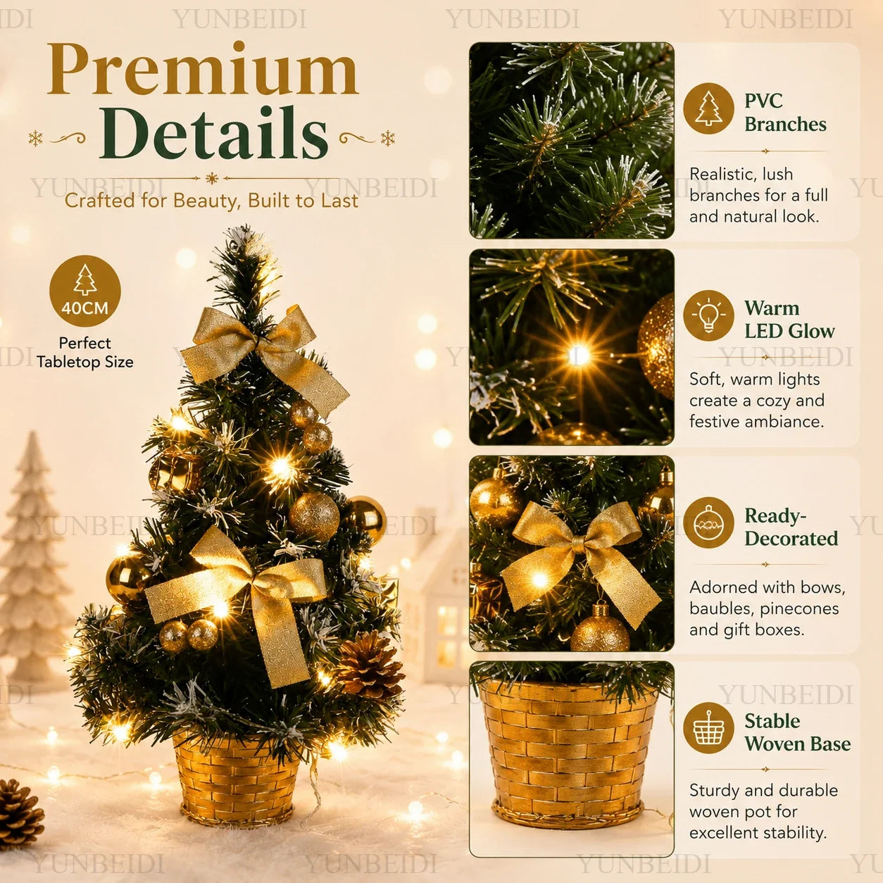 Mini Artificial Christmas 40CM Christmas Tree with LED Lights Tree Home Desktop Decoration Christmas Decoration New Year Gift