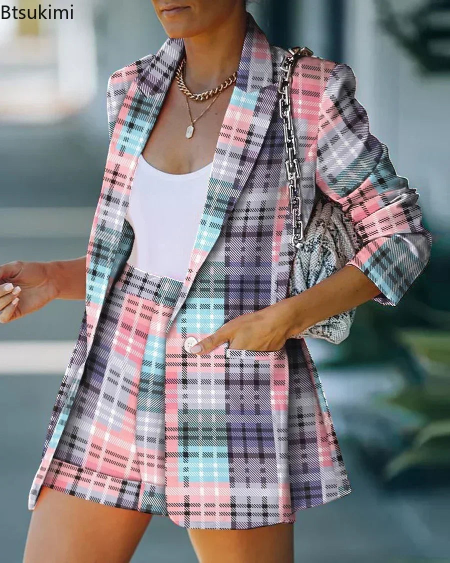 Elegant Two Piece Blazer Suit Sets Women OL Office Sets Slim Cardigan