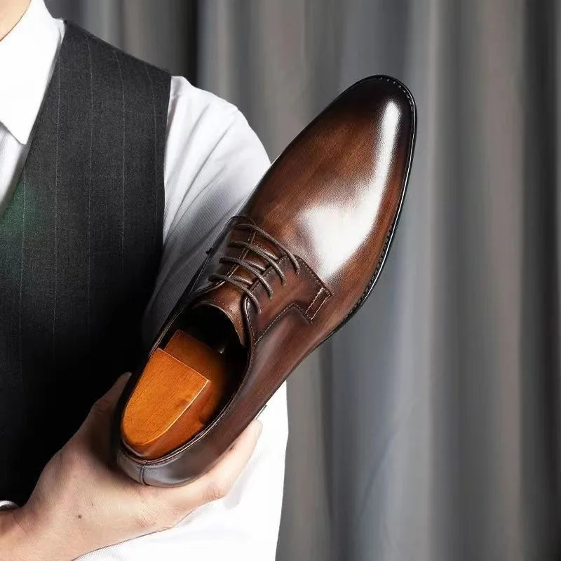Business Casual Shoes Trend Patent Leather Men Wedding Shoes Gold Blue