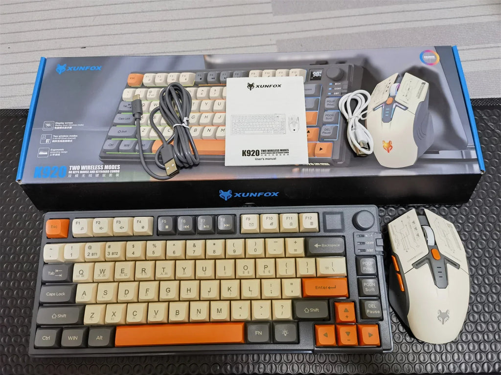 YQT K92™ Wireless Keyboard & Mouse Set – 80% Layout, Bluetooth & 2.4G, Cool Mixed Backlight, Smart Volume Knob, 2000mAh Type-C, English/Spanish/Russian/Arabic/Korean | FlipStylez LLC®