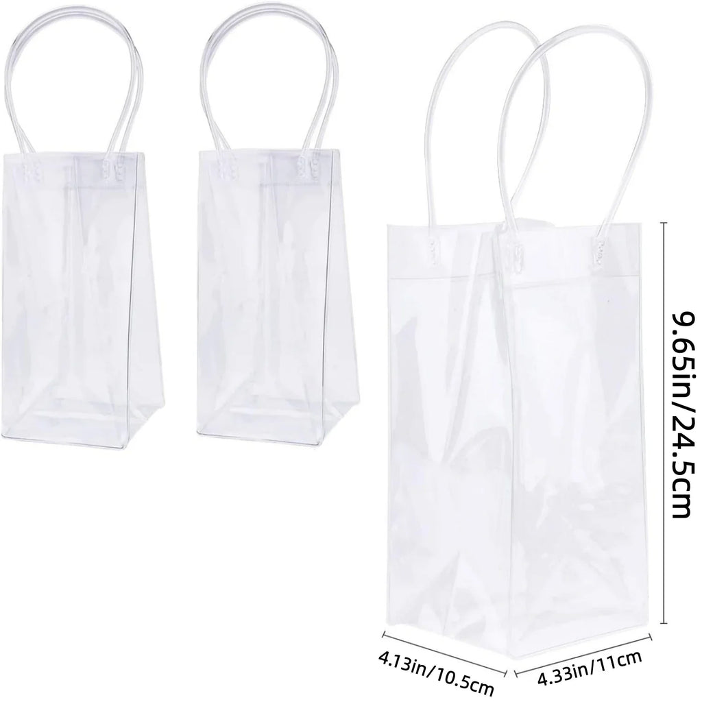 4PCS Transportable Foldable Champagne Ice Bag Beer Cooler Clear White PVC Wine Chiller Ice Bag for Cold Drink at Outdoor Event