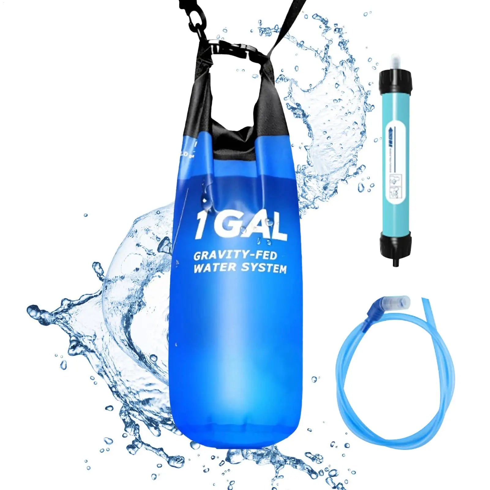 Camping Gravitys Water Bag with Water Filter and Hose Folding Water