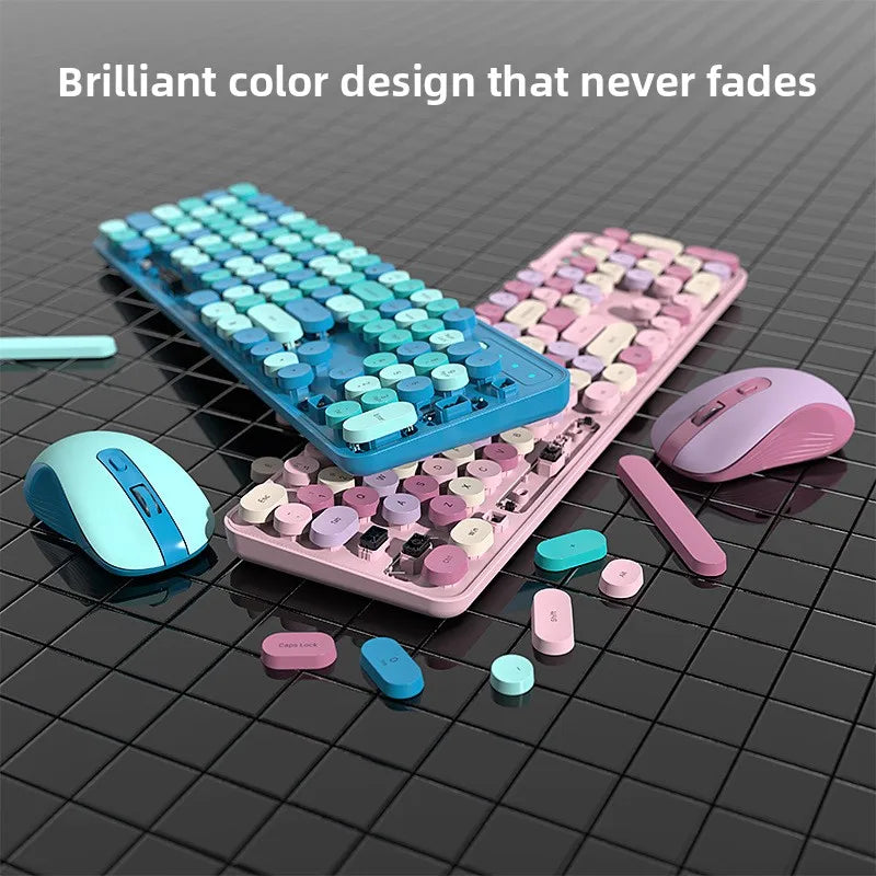 AEVYVKV™ Cute Retro Pink Wireless Keyboard & Mouse Set – Silent, 114 Keys, 2.4GHz, Waterproof, Aesthetic Desk | FlipStylez LLC®
