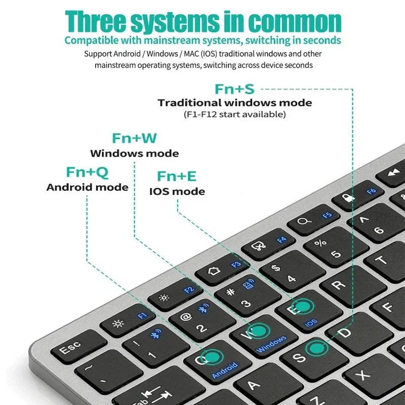 61-Key Bluetooth & 2.4G Wireless Rechargeable Keyboard & Mouse Combo – Tri-Device, Silent, Compact Office & Home Set | FlipStylez LLC®