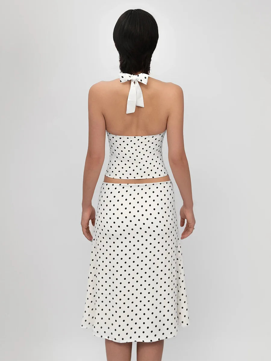 Bornladies Polka Dot Skirt Set Women's Retro Hot Girl Style Lace-Up