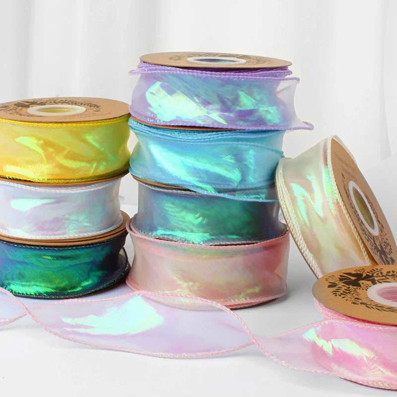 40mm 10Yards Fishtail Organza Ribbon Reflective Iridescent Wavy Edge Ribbon for Gift Wrapping DIY Bow Bouquet Voile Ribbons