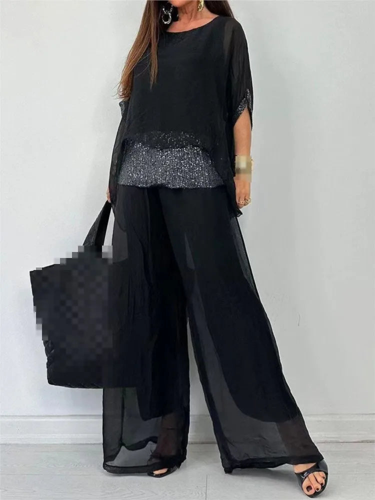 New Autumn Collection Chiffon Round Neck Five Quarter Sleeve Short