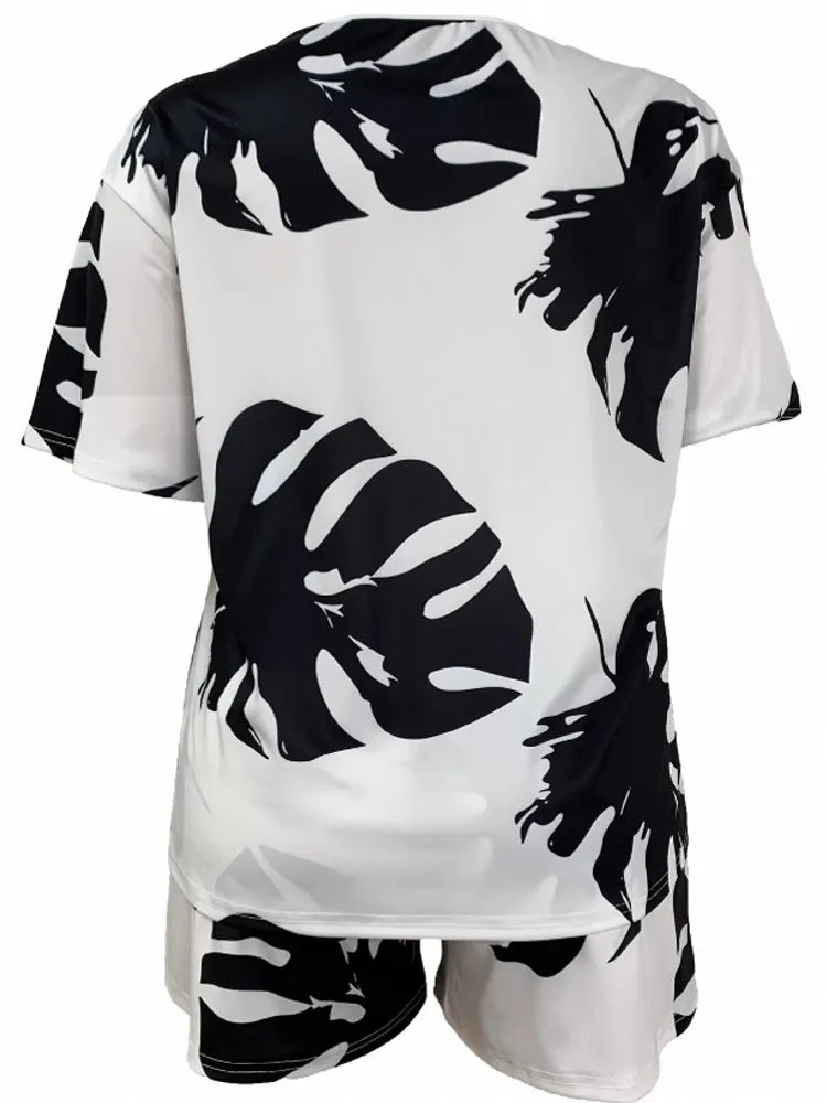 2 Pieces Set Sexy Plus Size Summer Fashion Women Set Female Tops Short