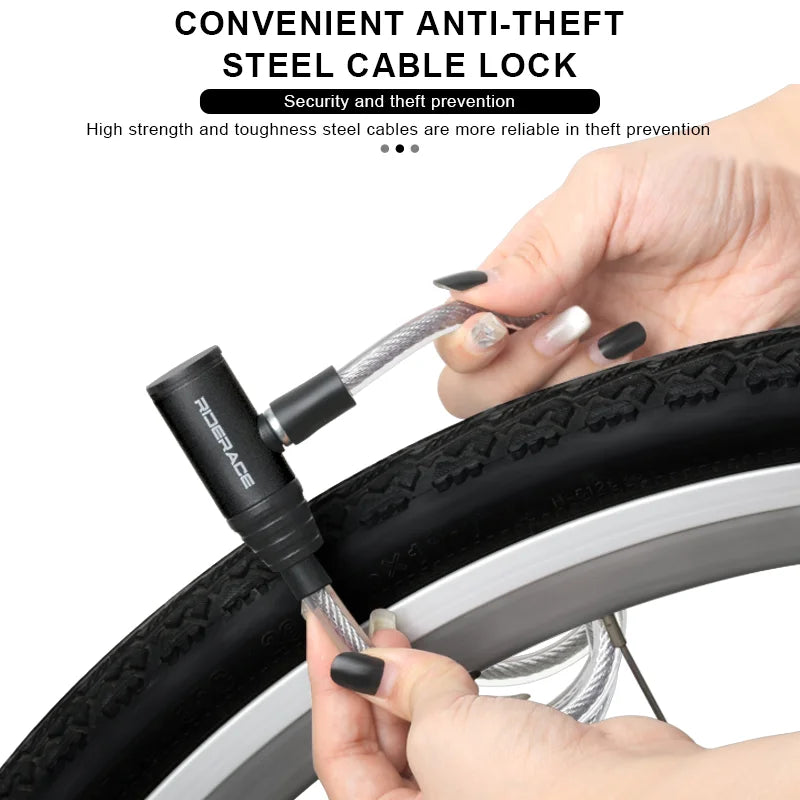 RIDERACE Bicycle Cable Lock Portable Bike Anti-theft Ring Lock High Security For Scooter Electric E-Bike Road Cycling Sliver