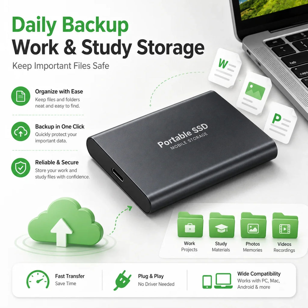 Space Efficient External Hard Drive 2TB Portable Mobile Hard Disk for Family Daily Photo Saveing PC Laptop