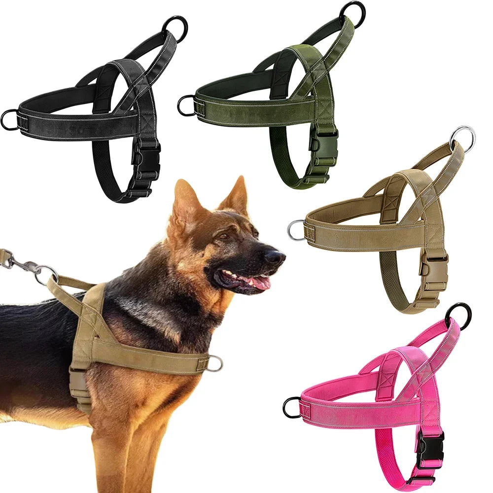 Tactical Anti-Pull Dog Harness - 1000D Nylon Adjustable for Large Dogs, Outdoor Training Vest with Handle & Reflective