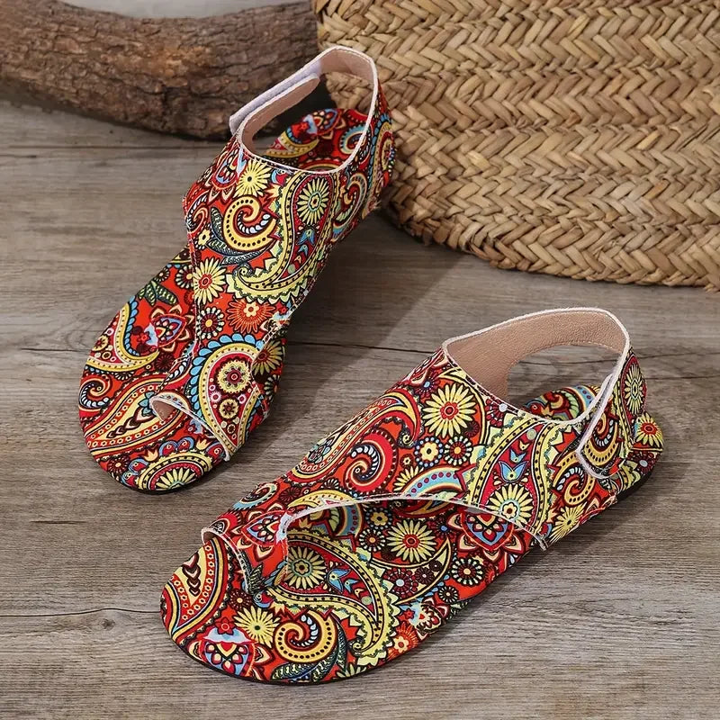 Women Flat Sandals Comfortable Flats Sandals Printed Bohemia Roman