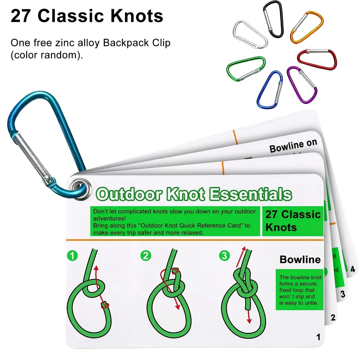 27 Knots Camping Hiking Guide Cards Set, Durable PVC Portable