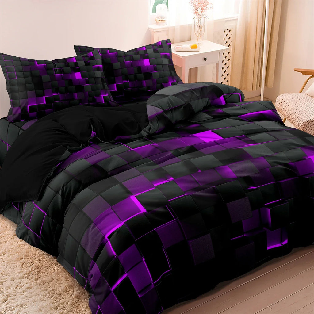 3pcs Luxurious Geometric Grid Plaid Print Soft Comfortable Duvet Cover