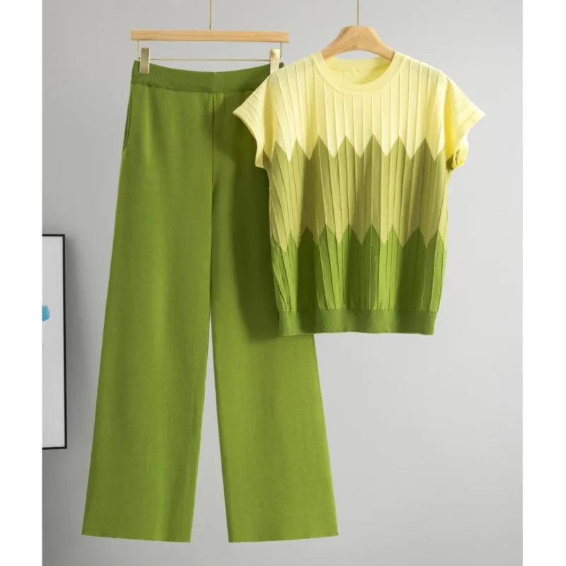 Casual Gradient Summer Knit Pants Sets Women Loungewear 2 Piece Women