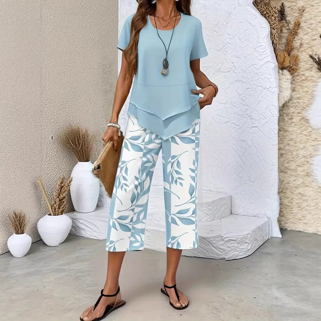 New Loose and Fashionable Spring/summer Printed Top and Pants Set