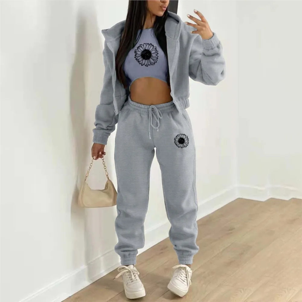 Autumn and Winter New Fleece Hoodie Letter Print Hooded Women's Suit