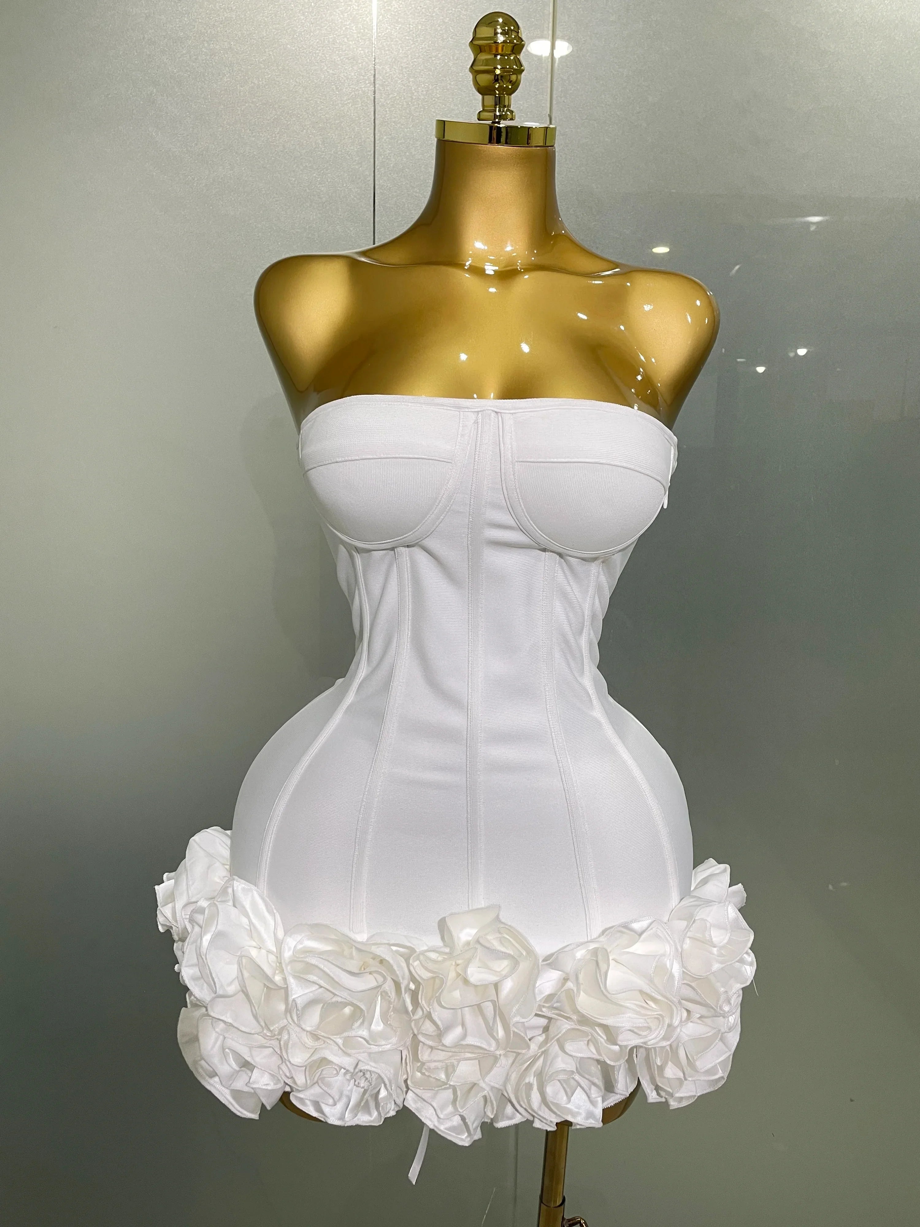 Sexy Evening Bandage Dress Strapless Bodycon Flowers Mini Celebrity