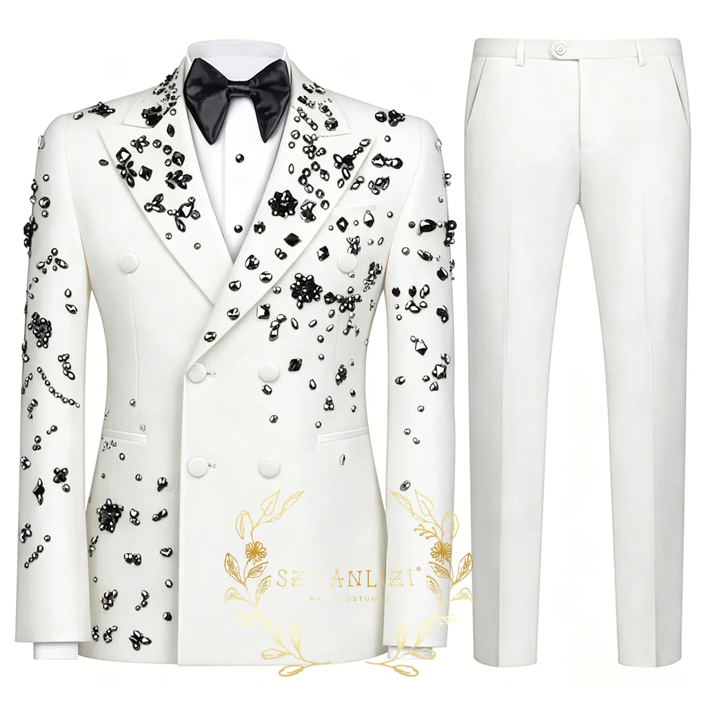 Fashion Burgundy Boy Suit Crystals Wedding Tuxedo Double Breasted Formal Child 2 Pieces Blazer Pants costume enfant garçon