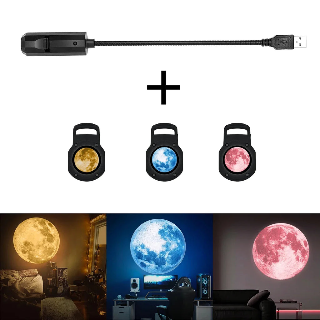 1 Piece + 3 Pieces of Moon Projection Lamp, Romantic Home Atmosphere