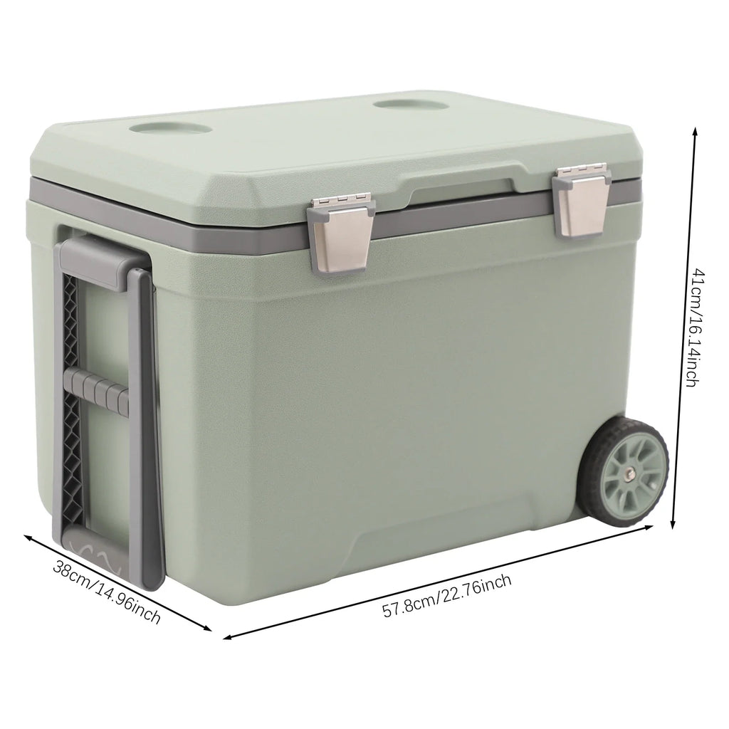 45L Insulated Wheeled Portable Cooler, Long Ice Retention Green Cooler Box, Outdoor Refrigerated Cooler for Fishing with Handle,for Boating, Camping, Travel & Picnic