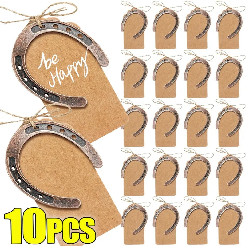 1/10PCS Lucky Horseshoe Ornament Mini Retro DIY Decor Horseshoe with Blank Card Birthday Valentine's Day Gift Creative Pendant