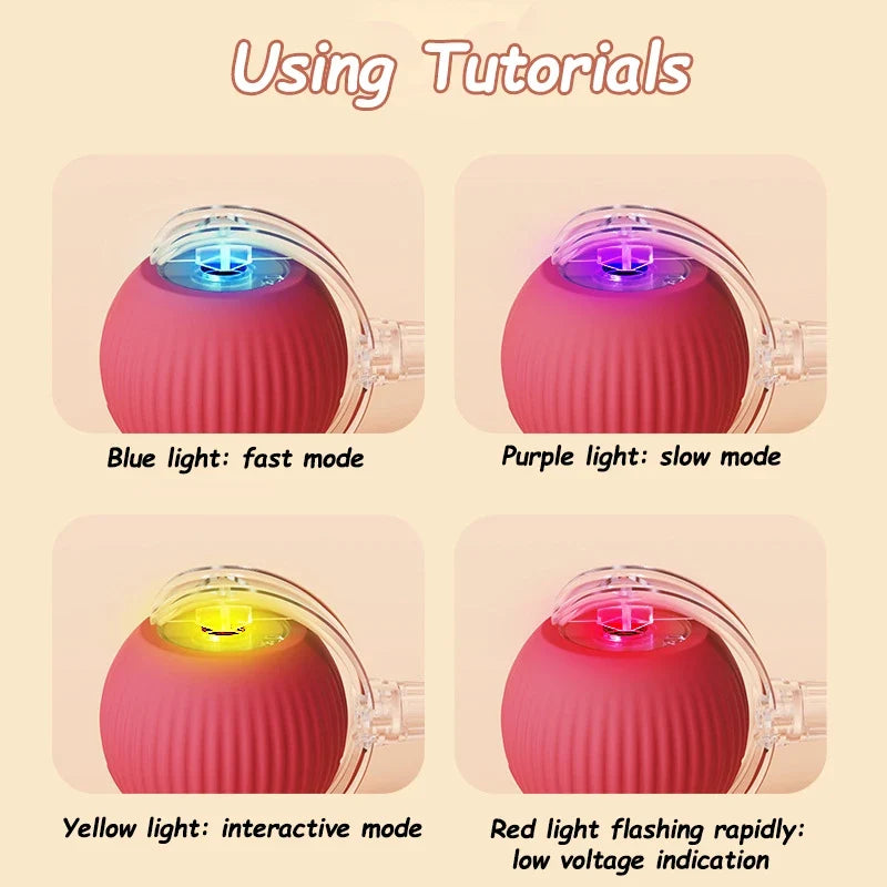 2Pcs Cat Interactive Ball Toys Automatic Rolling Ball Faux Tail Rechargeable Smart Pet Electric Toy Cat Training Imitate Mouse