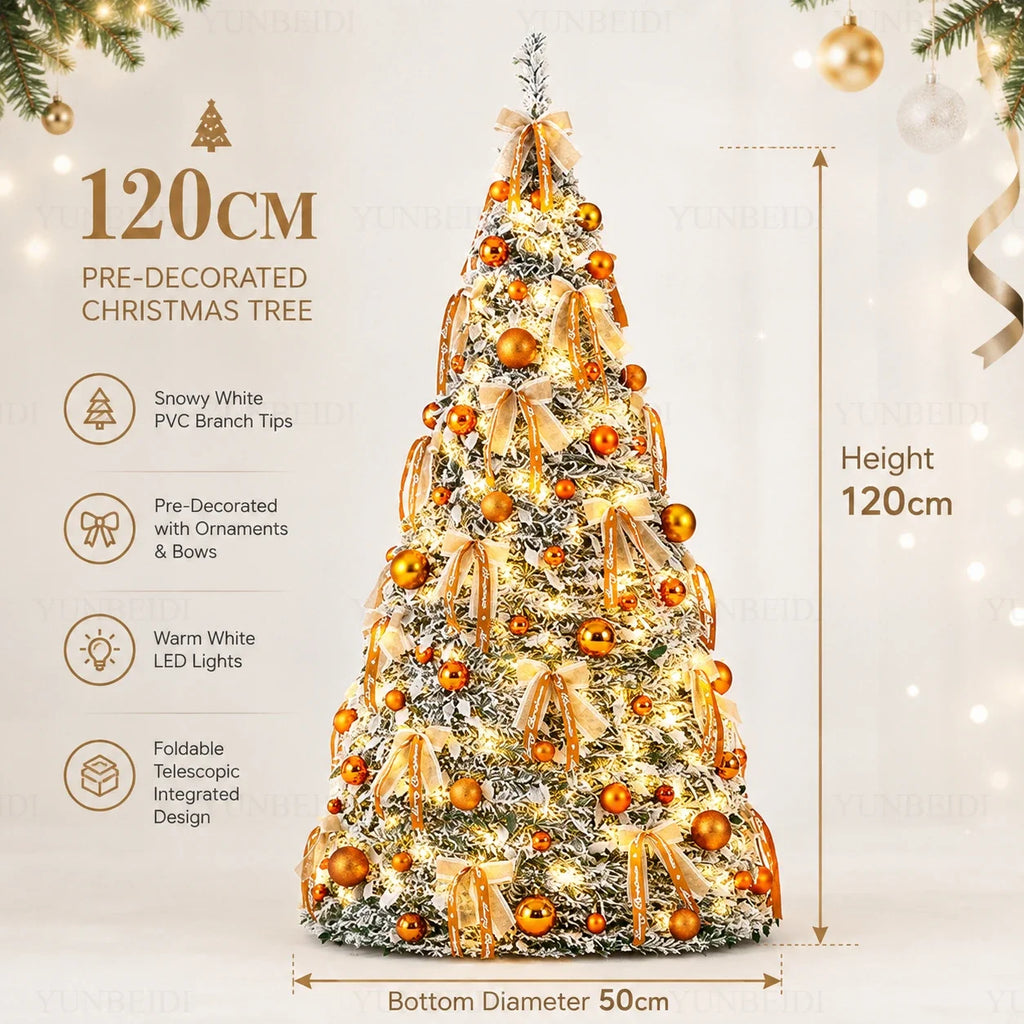 Integrated Christmas Tree Foldable with Ornaments LED Lights High Grade Christmas Tree 120cm To 180cm Home Christmas Party Decor